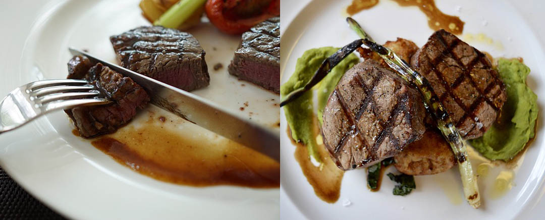 steak medium rare di atas piring