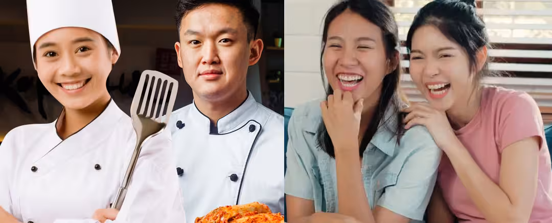 lelaki dan wanita menonton dan chef