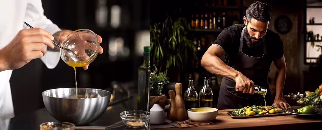 chef memasak dengan minyak zaitun