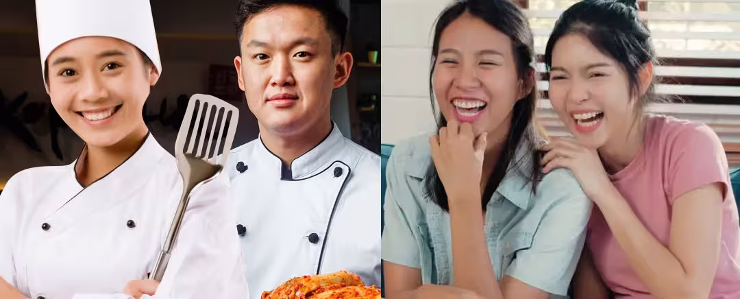 lelaki dan wanita menonton dan chef